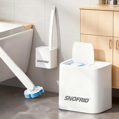 Snofrid Disposable Toilet Brush, Toilet Bowl Wand Holder Set with 24PCS Cleaner Refills, Bathroom Cleaning System for Sink Bathtub Drain Wash Basin Urinal，Wall-Mount Scrubbing Toilet Brush Bathroom Cleaning Kit